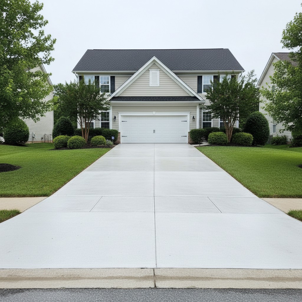 The same driveway, bright and clean after pressure washing